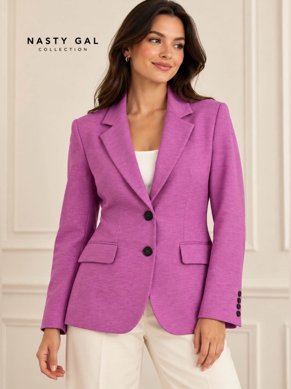 Nasty Gal Women’s Bright Lilac Single-Breasted Blazer Size US 8